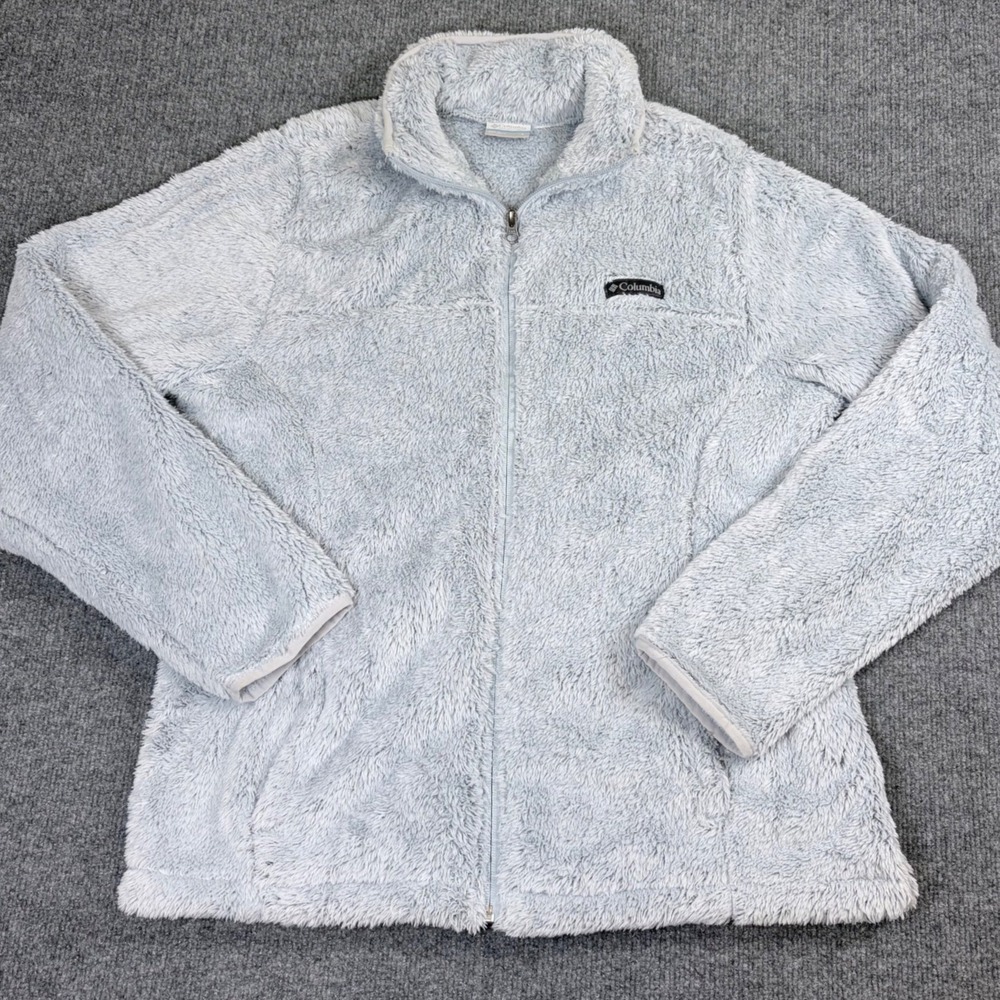 Columbia Fire Side II Sherpa Full Zip Fleece Jacket Light Blue Womens Large